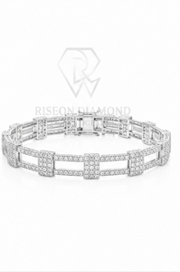 Pulsera geométrica contemporánea en oro blanco de 18 quilates con eslabones rectangulares incrustados de diamantes, diseño de joyería de moda de lujo moderno. - Product Image 1