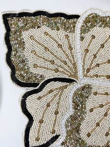 Handmade <b>beaded</b> <b>placemat</b>, tablemat, 14 inch, white gold black charger - Product Image 5