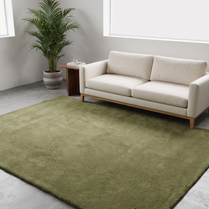 Tapis en laine vert olive uni, tufté à la main, antidérapant, tapis texturé doux pour salon, chambre à coucher, décoration moderne de la maison - Product Image 2
