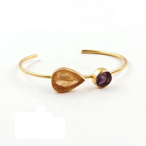 Incroyable bracelet de pierres précieuses brutes en citrine, bracelets réglables, bracelet plaqué or, bijoux fabuleux pour femmes et filles, cadeau - Product Image 1