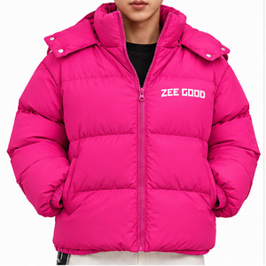 Chaqueta acolchada rosa con capucha estilo casual para mujer, abrigo grueso con cremallera para invierno, chaqueta acolchada informal estilo streetwear. - Product Image 5