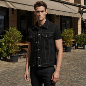 Chaleco Vaquero sin Mangas para Hombre, Chaqueta Casual de Algodón con Botones Delanteros y Diseño de Bolsillos - Product Image 5