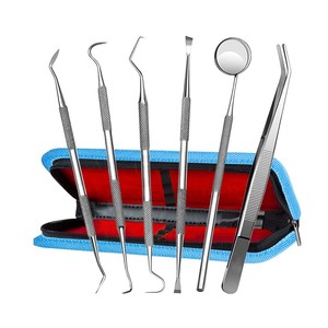 Kit d'instruments chirurgicaux dentaires 6 pièces en acier inoxydable avec miroir buccal à poignée moletée, pinces et extracteurs - Product Image 2
