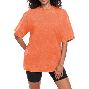 Camisetas de Cuello Redondo para Mujer, 100% Algodón, 260 g/m², Lavado Ácido, Estilo Batik, Holgadas, para Invierno, Venta al Por Mayor, Diseño de Logotipo Personalizado - Product Image 1