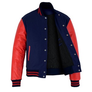Chaqueta Varsity Azul Marino con Mangas de Cuero Rojo, Tallas Grandes, 100% Lana de Alta Calidad, Venta al Por Mayor, Bajo MOQ, Precio de Mayoreo, 2026 OEM - Product Image 3