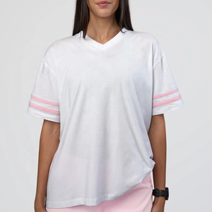 T-shirt décontracté pour femmes en jersey à manches courtes, respirant, coupe décontractée, imprimé uni, logo brodé - Product Image 5