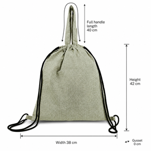 Recycled Cotton Melange <b>Drawstring</b> <b>Backpack</b> 38x42cm Custom Logo Gym Sack Eco Friendly Promotional Bag Wholesale OEM ODM Exporter - Product Image 3