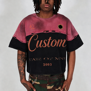 Wholesale Custom Logo Men Boxy Crop T-Shirt Distressed <b>Vintage</b> Wash Cut Sew <b>Graphic</b> <b>Tee</b> DTG Print Streetwear - Product Image 1