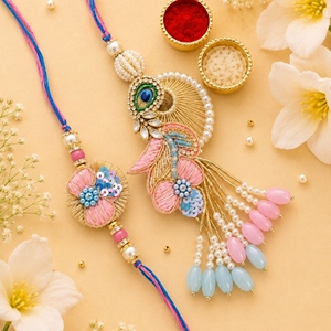 Ensemble Rakhi et Lumba pour Bhai Bhabhi, Rakhi artisanal en perles Kundan, combo pour Raksha Bandhan, ensemble cadeau Rakhi traditionnel de designer - Product Image 4