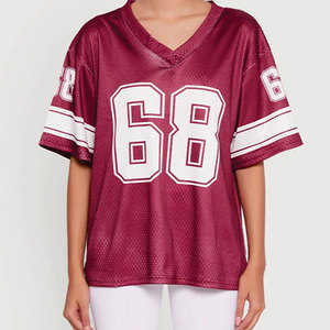 Maillot de football en maille marron pour femme, col en V, manches courtes, respirant, coupe ample, imprimé numéro 68, haut de sport - Product Image 4