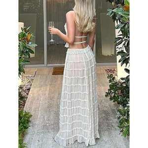 Conjunto Maxi de Dos Piezas Estilo Boho Chic, Color Blanco, Cintura Natural, 100% Algodón Ecológico, Largo hasta el Suelo - Product Image 4