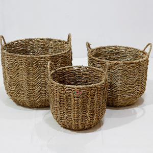 Wholesale Eco Friendly Natural <b>Seagrass</b> Storage <b>Basket</b> Set <b>Laundry</b> <b>Laundry</b> Handles - Product Image 6