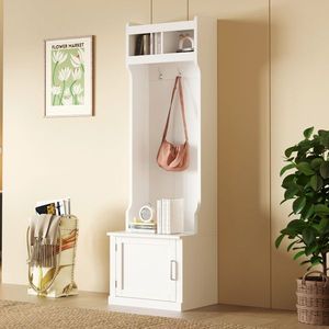 Appendiabiti da ingresso elegante e di tendenza, piantana minimalista e sottile con 8 ganci, panca contenitore multifunzionale, appendiabiti di design - Product Image 5