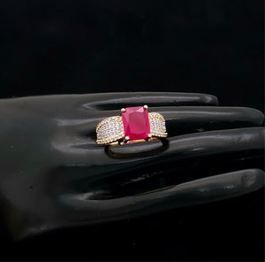 STUNNING SPARKLE Trendy Gold Plated Emerald Cut Ruby <b>Ring</b> for Women with Classic <b>Zirconia</b> Glam Fashion Jewelry - Product Image 1