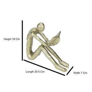 Gold Plated Figurine Reading Person Handmade Contemporary Art Sculpture Tabletop Ornament for Living Room - Product Image 4