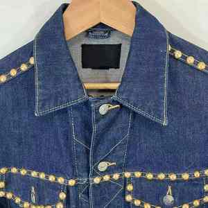 Veste en jean technique pour homme, tissu brillant, bordure en pierre, design professionnel, doublure confortable, veste en jean avec strass - Product Image 4