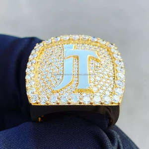 Trendy Luxury Hip Hop <b>Iced</b> Moissanite Diamond 925 Silver Gold Plated Rapper Jewelry Custom Initial Letter Championship <b>Ring</b> Gift - Product Image 5