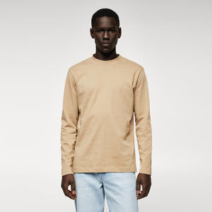 T-shirt personnalisé pour homme 100 % coton à manches longues, col rond, coupe classique, ourlet uni, motif personnalisé, OEM - Product Image 1