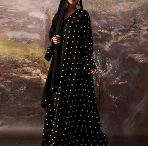 Best Selling Handmade Beaded V Neck Long Sleeve Flared Hem Abaya Modest Fashion Daily Wear Vintage Floor Length <b>Eid</b> Ramadan - Product Image 3