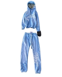 Ropa de calle personalizada para hombre, de algodón desteñidos al sol y pantalones de chándal Sudadera con capucha, chándal de talla grande lavado con ácido con serigrafía - Product Image 1