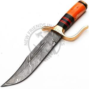 Cuchillo Bowie de 12 pulgadas, edición nueva, hecho a mano, cuchillo de caza de Damasco, hoja fija, cuchillo de supervivencia con mango de hueso de camello coloreado. - Product Image 6