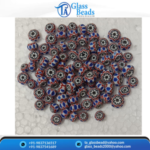 Cuentas de Vidrio Millefiori con Diseño Floral Rojo, Azul y Blanco, Cuentas Sueltas Redondas con Patrones para Manualidades y Joyería DIY - Product Image 2