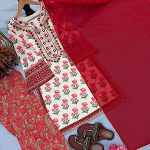 Conjunto de Top de Crepé Natural con Estampado Digital y Pantalones Palazzo con Espejos Auténticos y Bordados Hechos a Mano, Completamente Cosido, Tallas M, L, XL, XXL - Product Image 1