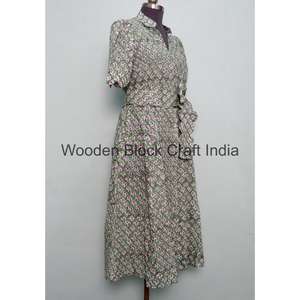 Vestido Midi Elegante de Manga Corta con Estampado Floral para Mujer, Estilo Casual Vintage, 100% Algodón, Cintura Natural con Cinturón, Transpirable y Lavable - Product Image 5