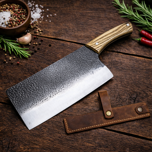 Cuchillo de bushcraft forjado a mano, cuchillo de chef de acero al carbono con funda de cuero y mango de madera, cuchillo de cocina para camping. - Product Image 6