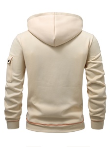 Sudadera con Capucha para Hombre, Color Beige Sólido, con Cierre, Forro Naranja y Bolsillo Delantero, Ropa Casual de Invierno, Impresión Digital - Product Image 5