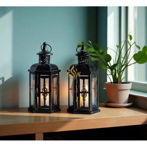 Black Color Powder Coated Metal <b>Lantern</b> <b>for</b> <b>Sale</b> Indoor and Outdoor Tabletop Wedding Decor Glass & Metal Luxury Candle Container - Product Image 1