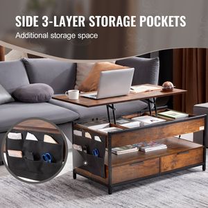 39.4 in Rectangle Lift Top <b>Coffee</b> Table with Power Strip USB and Extra Storage <b>Pockets</b> Pop up <b>Coffee</b> Table - Product Image 4