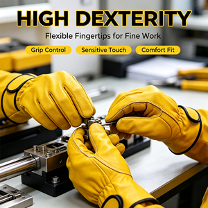 Guantes de Trabajo de Cuero de Cabra de Primera Calidad, Resistentes al Fuego, con Correa de Muñeca Ajustable, Suaves y Flexibles, para Seguridad en Exteriores - Product Image 3