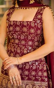 Salwar Kameez en soie brodée marron, longueur ras du sol, tenue de mariage traditionnelle avec dupatta pour femmes, style Inde Pakistan - Product Image 5
