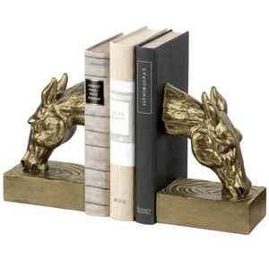 Brass Horse Head <b>Bookends</b> 2Pcs Traditional Sculptural Metal <b>Bookends</b> Rectangle Design - Product Image 1