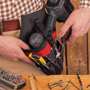Portable Heavy Duty Black Tool Bag With Red Drill Holster And Bit Pockets For Electrician Canvas Pouch Technician Use - Product Image 6