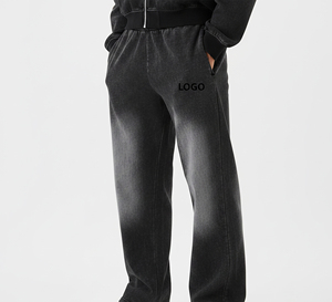 Hot Selling 100% Cotton Canvas Heavyweight Casual Jogger Sweatpants <b>Men</b> Custom Logo Solid Color Sunfade Washed Hip Hop Baggy - Product Image 1
