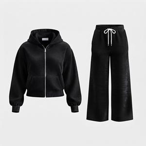Conjunto de Dos Piezas de Ropa Urbana para Mujer, Sudadera Corta con Capucha y Pantalones Deportivos Acampanados, Logotipo Personalizado, Color Sólido, Manga Larga, Lavado Ácido, Secado Rápido - Product Image 1