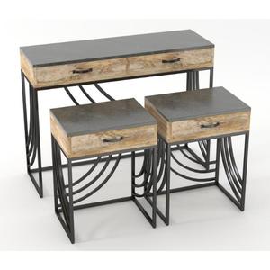 Modern Industrial Eco-Friendly Durable Wood Metal <b>Console</b> <b>Table</b> Set 2 Side <b>Tables</b> <b>Storage</b> Drawers for Living Room Home Furniture - Product Image 3