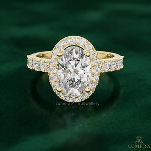 2.00 CT Oval Cut Halo Diamond Engagement Ring 9KT 10KT 14KT 18KT <b>Yellow</b> Gold Luxury Bridal Ring - Product Image 1