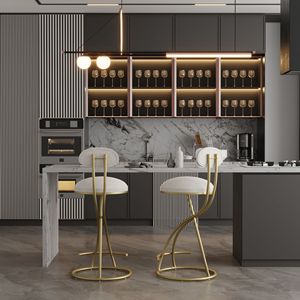 Set di 2 Sgabelli da Bar Rotondi in Velluto Dorato Senza Braccioli, Sedie Imbottite per Sala da Pranzo e Isola Cucina - Product Image 4