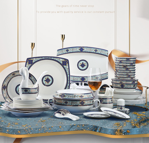 ชุดจานชามพอร์ซเลนสำหรับอาหารค่ำหรูหราดีไซน์ราชวงศ์จานทำจากกระดูกจีนสำหรับรับประทานอาหารค่ำ - Product Image 1