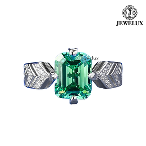 Bague de cocktail pour femme Jewelux, en argent 925 plaqué rhodium, avec pierre précieuse verte taille émeraude, motif flèche, sertissage pavé, luxe, pour fiançailles - Product Image 4