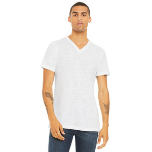 เสื้อยืดผ้าฝ้ายผสมและปั่นด้ายสีขาวเสื้อคอวี91% โพลี9% - Product Image 1