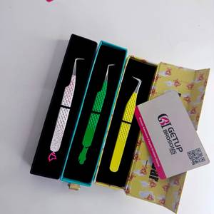 Ensemble de pinces professionnelles pour extensions de cils en gros, logo personnalisé, pinces à volume en acier inoxydable, poignée diamantée pour isolation - Product Image 1