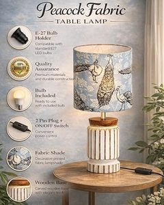 Vintage Bohemian <b>Bird</b> Shape Peacock Table <b>Lamp</b> Fabric Shade Tabletop Bedside Nightstand Home Decor - Product Image 3