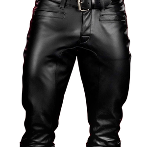 Pantalones de cuero negros clásicos, diseñados para brindar versatilidad y comodidad con un elegante look uniforme. - Product Image 2