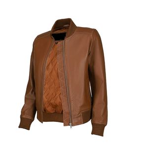 Classical Varsity Style Leather Jacket Women - Casual Fashion Windbreaker Moto Biker Genuine Leather Bomber Jacket Women - Product Image 3