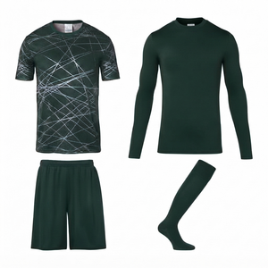 Conjunto de Camiseta de Fútbol Verde Oscuro Personalizada, Tejido Transpirable de Secado Rápido, Cuello Redondo, Mangas Cortas, Cintura Elástica, Número de Equipo Personalizado - Product Image 1