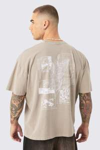 เสื้อยืดคอกลมแขนสั้นทรงหลวมโอเวอร์ไซส์สีน้ำตาลอ่อนลายจุดสีน้ำตาลอ่อนสำหรับผู้ชาย - Product Image 3